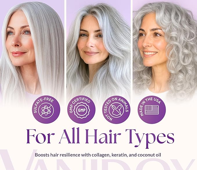 VANIDOX Silver Shine Purple Hair Mask for Gray Hair – Deep Conditioning Toner Treatment to Neutralize Brassiness, Restore Moisture & Brighten Dull Hair – Paraben & Sulfate Free, Made in USA, 8oz