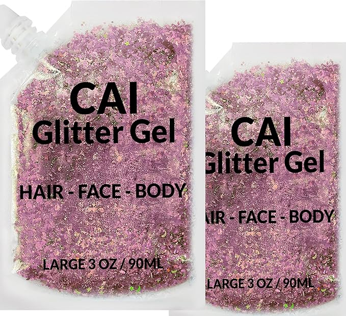 Face, Body & Hair Glitter Gel – Halloween Glitter for Kids and Women – 3 Oz Cosmetic-Grade Gel w/Moon & Stars for Festivals & Halloween Party, Easy Apply & Wash Off - Rose 2Pack