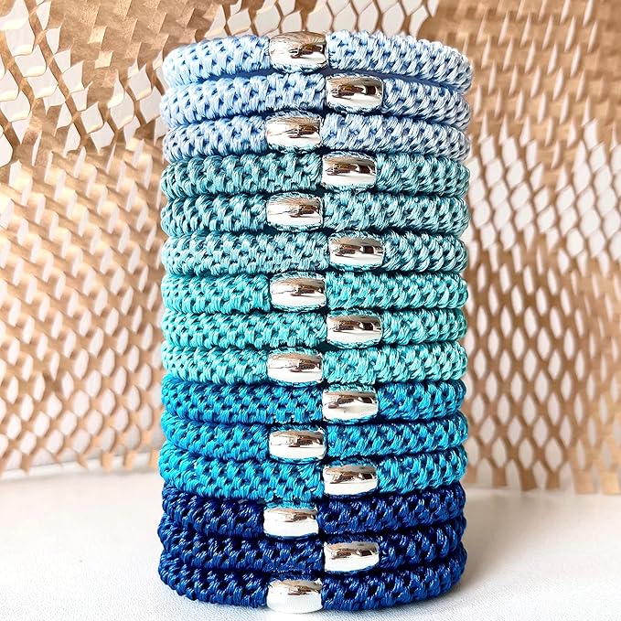 Tanha 15Pcs Hair Tie Bracelet,Hair Ties For Women Men,Ponytail Holders For Thick Hair,Strong Stretchy No Damage No Crease Hair Bands (Blue)