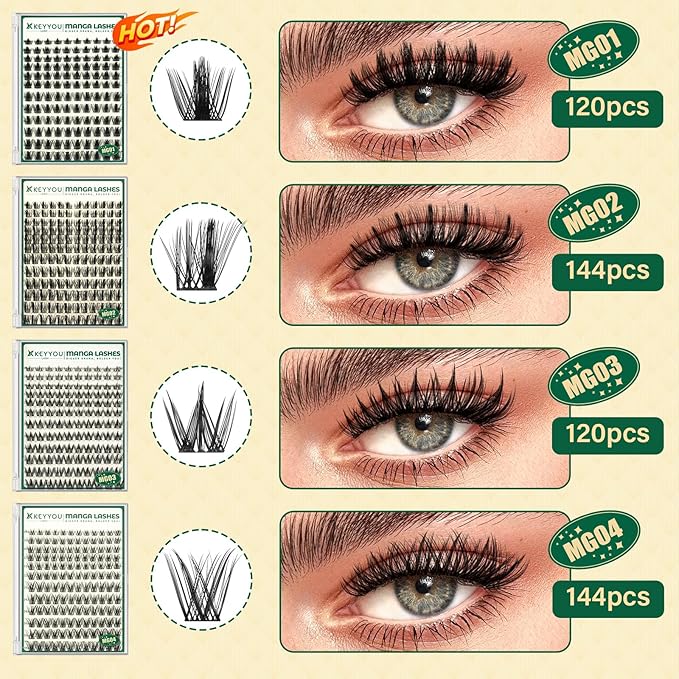 KEYYOULASH Manga Lash Clusters 8-18mm Fairy Eyelash Clusters Natural DIY Lash Extension Wispy with Soft Thin Band(MG04)