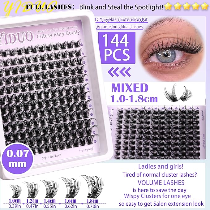 YlDUO Lashes Clusters Kit Natural Clusters Lash Extensions C/D Curl Wispy Individual Fake Eyelash, DIY Natural Extension Lash with Glue*2|Tweezers|Removers|Eyelash&Eyebrow Brush DIY at Home Easily