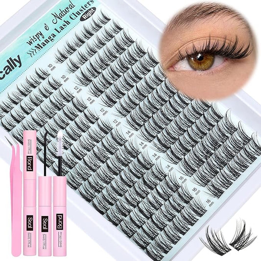 Cluster Lashes Kit Natural Look Cluster Eyelash Extension Kit Wispy Eyelash Clusters Kit Spiky DIY Lash Extension Kit CD-curly 10-16MM Manga Individual Lashes Kit by Newcally