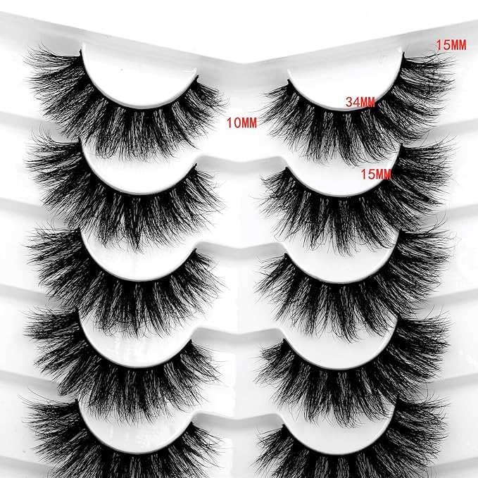 Pooplunch False Eyelash Volume Cat Eye Lashes D Curly Fluffy Lashes Wispy 8D Natural Soft Faux Mink Fake Eyelash Strips 7 Pairs Pack
