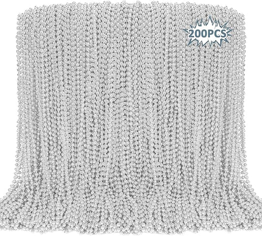EOBOH 200PCS Bead Necklace, Silver Christmas Bead Stuff Party Favors, 33" Xmas Necklaces Women and Men, Festival Events Parade Throw Accessories for Wedding Birthday Celebrations Decorations