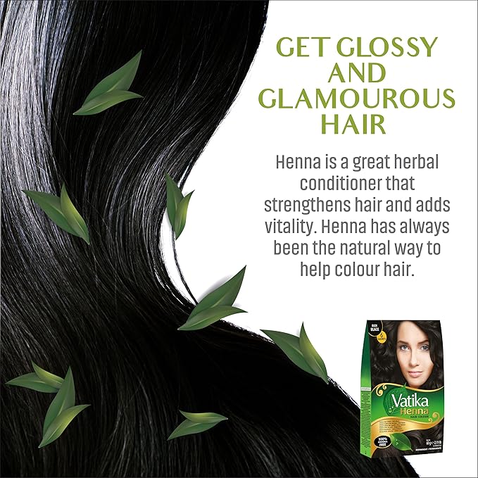 Vatika Naturals Permanent Hair Dye Rich Black – Ammonia-Free With Natural Henna, Grey Coverage, Nourishing Herbal Blend, Long-Lasting Hair Color for Soft, Shiny Results – 18 Sachets X 10g (Pack of 3)