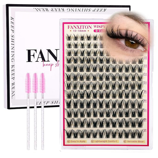 Lashes Clusters Kit Wispy Eye Lash Clusters Eyelash Extensions with Lash Brush Natural 168Pcs Individual Lashes 10-18mm DIY Lash Extension Soft Thin Band For Beginners (No Glue)