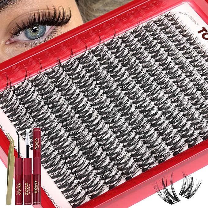 Flora Lash Clusters Kit 8-18mm Wispy Eyelash Clusters Lash Extension Kit D Curly DIY Eyelash Extension Kit WideSpan Lashes Individual Eyelashes Clusters with Lash Bond and Seal by TOOCHUNAG
