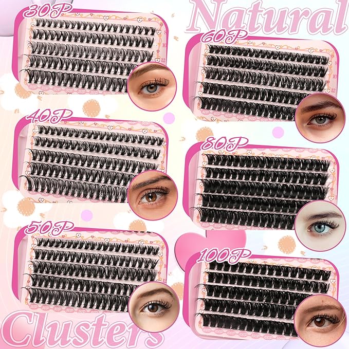 Gmagictobo Lash Clusters Fluffy DIY Lash Clusters Kit Volume Lash Extension Kit 570Pcs Individual Lashes Clusters Thin Band Eyelash Extension Kit Lash Bond and Seal Lash Tweezers