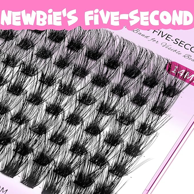VEYESBEAUTY Lash Clusters Individual Eyelash Extensions Thin & Invisible Band DIY False Eyelashes for Self-application Newbie's Five-Second Series Wispy Lash Tray, Bomb 16mm Single Length