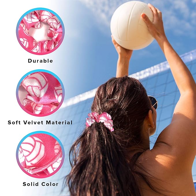 Volleyball Scrunchies, Velvet Hair Ties Headband Accessory, Set of 4 Pink