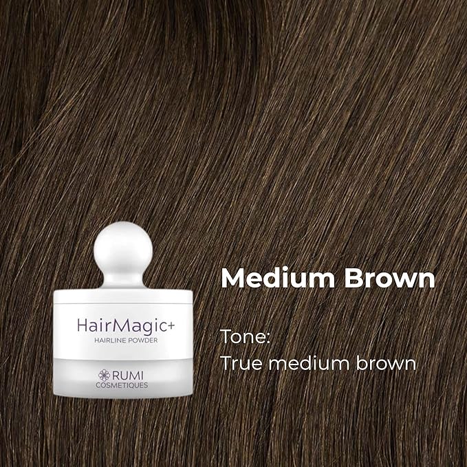Rumi Cosmetiques HairMagic+ Root Touch Up Powder for Mature Women – Instant Gray Hair Coverage & Hairline Filler – Water-Resistant, Natural Finish, with Argan Oil & Vitamin E (Medium Brown)