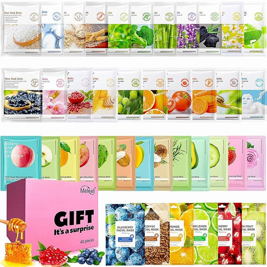 Meleell 40 Pack Collagen Face Masks Skincare Bulk for All Skin Types,Hydrating Spa Face Mask for Sensitive Skin, Facial Mask Sets For Women Skin Care,Face Mask Sheet Gifts Set for Teen Girls