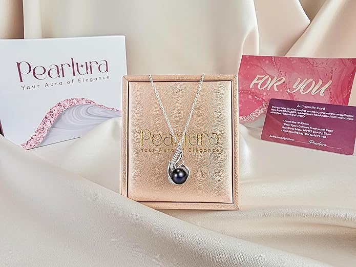 PEARLURA AAA+ 9mm Natural Black pearl necklace for women - Real pearl necklaces for women (18k gold platted 925 sterling Silver)- Wedding anniversary's gift for wife - Luxury birthday gifts for woman - Birthday gift for wife