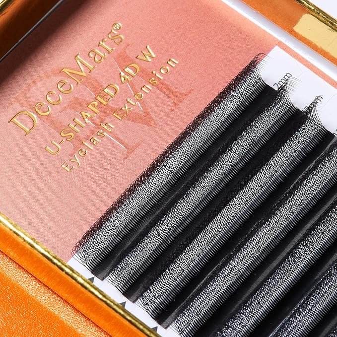 DeceMars 4D U Shaped Eyelash Extension Supplies Easy Fans Russian Volume Crisscross Eyelashes Natural Soft YY Lash Extensions Handwoven Mesh Wispy Clusters Matte Black-0.07mm-L-13mm