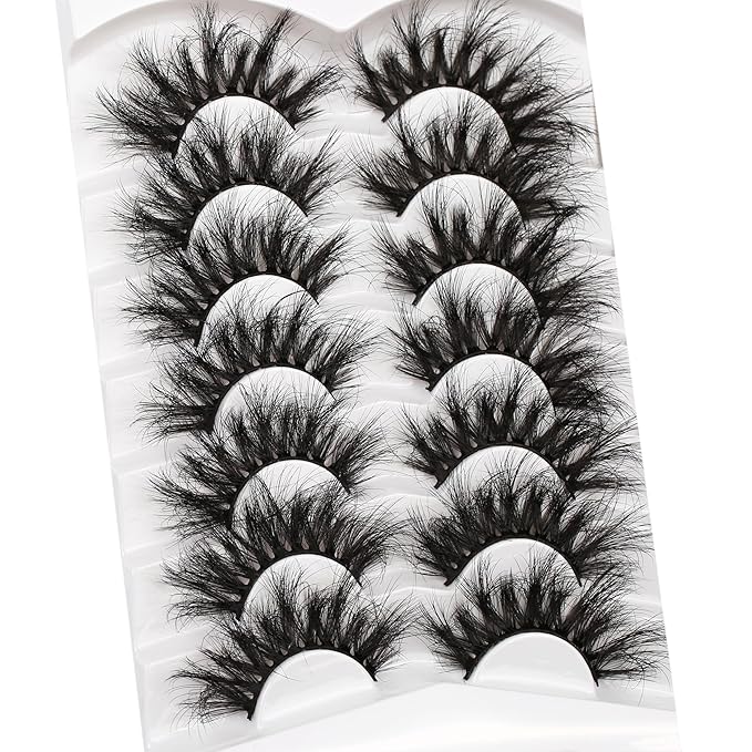 Pooplunch Cat Eye Faux Mink Lashes 25MM False Eyelashes Dramatic 8D Volume Thick Long Fake Eye Lashes Strips 7 Pairs Pack