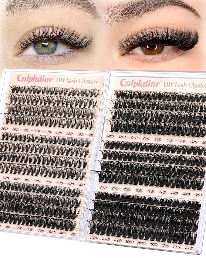 Calphdiar Eyelash Clusters 30D+40D+50D+60D+80D+100D Lash Clusters 476PCS Wispy Individual Lashes D-curly Lash Extension 10-16MM DIY Cluster Eyelash Extensions for Everyday at Home
