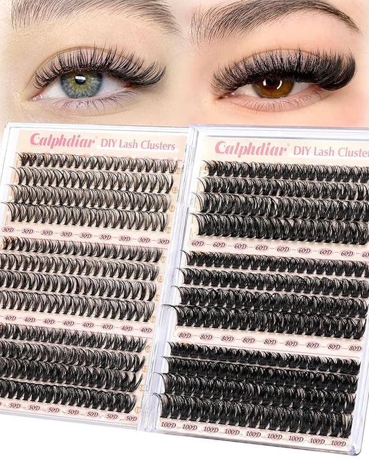 Calphdiar Eyelash Clusters 30D+40D+50D+60D+80D+100D Lash Clusters 476PCS Wispy Individual Lashes D-curly Lash Extension 10-16MM DIY Cluster Eyelash Extensions for Everyday at Home