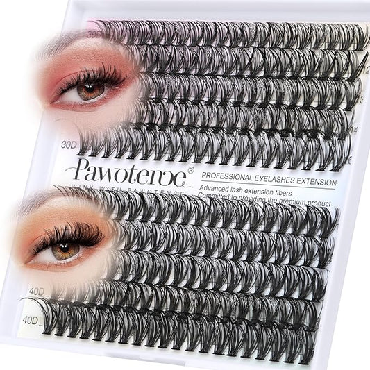 Pawotence Lash Clusters 200pcs Individual Lashes 30D 40D Cluster Eyelash Extensions 11-16mm Eyelash Clusters Lash Extensions for Self Application (30D&40D, 0.07D, 11-16mm Refill)