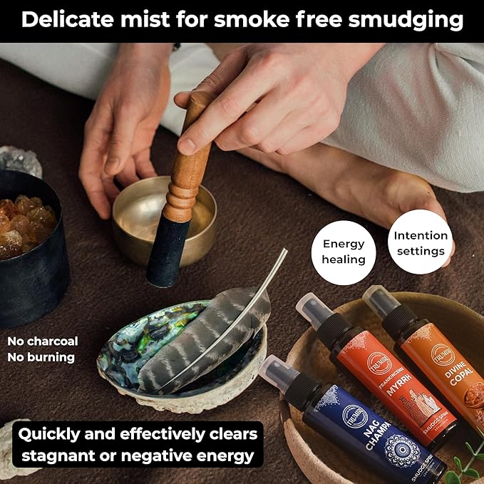 Set Of 3 Smudge Sprays Frankincense Myrrh|Nag Champa|Copal For Cleansing Negative Energy And Protection - Natural Room Sprays And Body Mists Made With Non Toxic Essential Oils