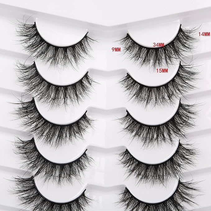 Pooplunch False Eyelashes Cat Eye Lashes 8D Volume Thick Crossed Natural Faux Mink Lashes Fake Eyelash Strips 7 Pairs Pack