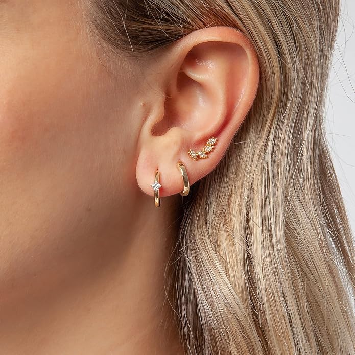Freekiss 3 Pairs Gold Hoop Earrings Set: Dainty Stud Earrings Trendy Small 14K Gold Plated Hypoallergenic Dangle Cartilage Huggie Hoop Earrings for Women Gold Jewelry for Women Gifts