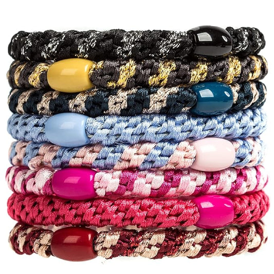AXEN 8PCS Elastic Hair Tie for Women Girls, Cotton Bands Soft Woven Ponytail Holders for Thick Hair and Curly Hair, Mix Colors 3