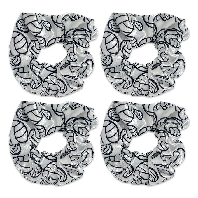 Volleyball Scrunchies, Velvet Hair Ties Headband Accessory, Set of 4 (White)
