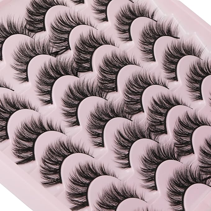 JIMIRE Wispy Faux Mink Cat Eye Lashes Fluffy Crossed Volume False Eyelashes Natural Look Handmade Premium Quality Reusable 16 Pairs Pack