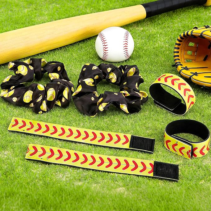 20 Pcs Softball Sleeve Holders Hair Ties Set, 7.4 Inch Softball Shirt Sleeve Straps with Elastic Scrunchies, Softball Accessories Party Favor for Girls Women Sport Team Gifts Birthday Supplies