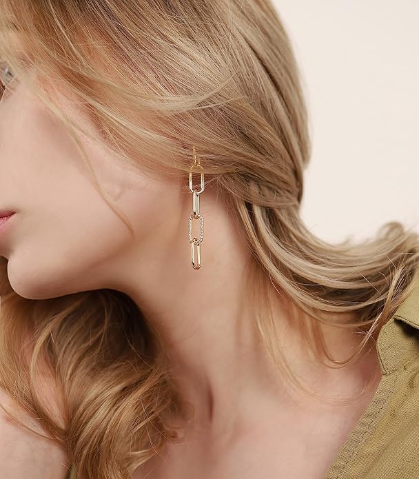 OZEL 14K Gold & Silver Plated Paperclip Chain Earrings with Cubic Zirconia – Dangle, Hoop, Huggie, Stud Styles – Women’s Fashion Jewelry Gift