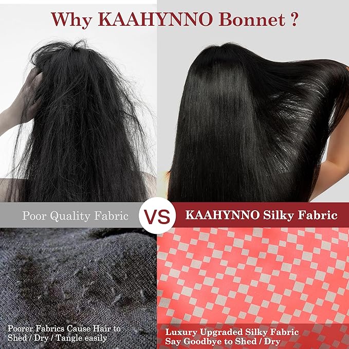 Silk Satin Bonnet for Sleeping Hair: Women Sleep Night Wrap Cap for Straight Wavy Curly Coily Kinky Natural Hair Head by Tie Band - Red & Dark Gold Checkered + Pink