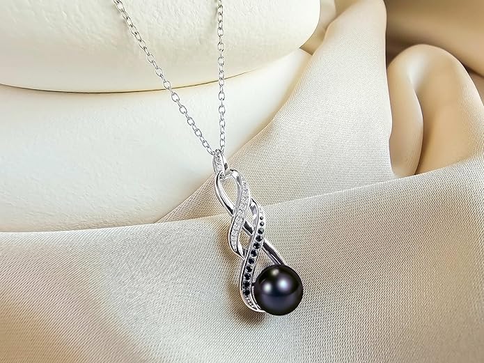 PEARLURA Natural AAA+ 9mm Natural Black pearl necklace for women - Real pearl necklace (18k gold platted 925 sterling Silver)- Gifts For Wife Wedding Anniversary - cultured pearl necklaces for women - necklace for wife birthday - jewellery for women