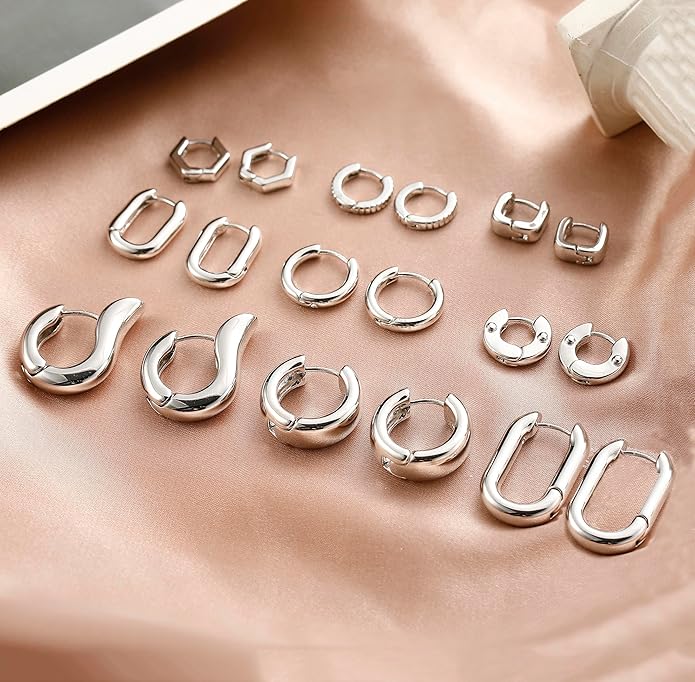 HILXURY Gold Chunky Hoop Earrings Set for Women, 14K Gold Plated Twisted Huggie Hoop Earring Hypoallergenic, Thick Open Hoops Set Lightweight