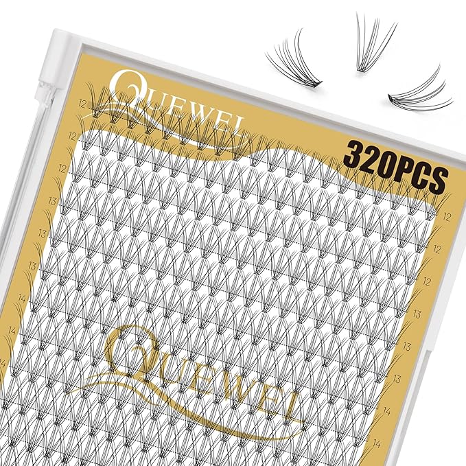 QUEWEL Lash Clusters 320Pcs Cluster Lashes 10D C Curl Lash Cluster Eyelash Extensions Mix12-18mm Individual Eyelashes Clusters Wispy Lash Clusters Thin Band Soft to Use at Home(10D C Mix12-18)