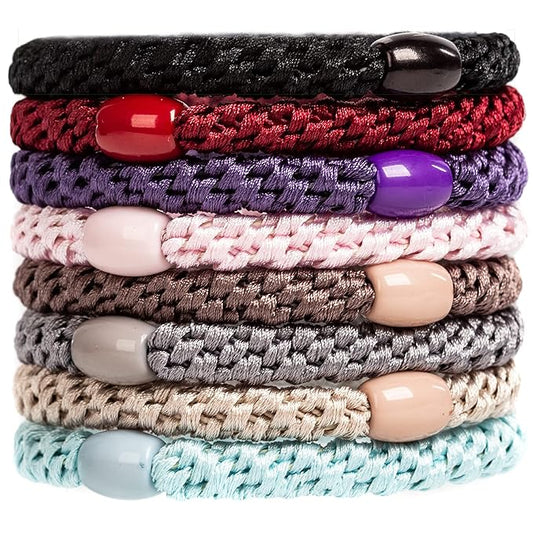 AXEN 8PCS Elastic Hair Tie for Women Girls, Cotton Bands Soft Woven Ponytail Holders for Thick Hair and Curly Hair, Mixed Colors 5