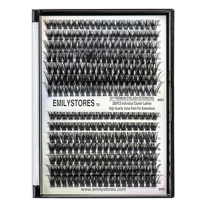 EMILYSTORES Lashes Extension Kit DIY 280pcs Lash Clusters Eyelash Extension Kit, 10-16mm Mix Sizes 60D 80D D Curl Individual Lashes Kit for DIY Eyelashes (60D+80D)