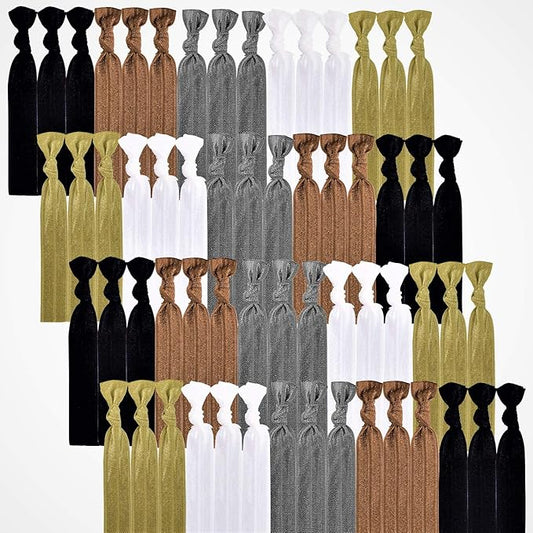 79STYLE 100pcs Neutral Color Elastic Ribbon Hair Ties No Crease Knotted Ponytail Holders Fabric Hair Ties For Women Fine Curly Hair (Neutral Colors)
