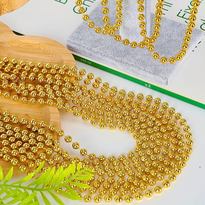 200PCS Mardi Gras Beads, 33" Gold Bead Necklaces Stuff, Mardi Gras Christmas Beads Costume Necklace, Festival Parade Throw Accessories for Wedding Birthday Pirate Party School Activities Supplies