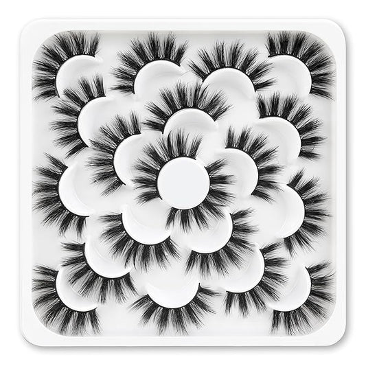 Veleasha Lashes 10 Pairs Natural Fluffy False Eyelashes Soft Wispy Lashes 3D Faux Mink Lashes Pack (V07)