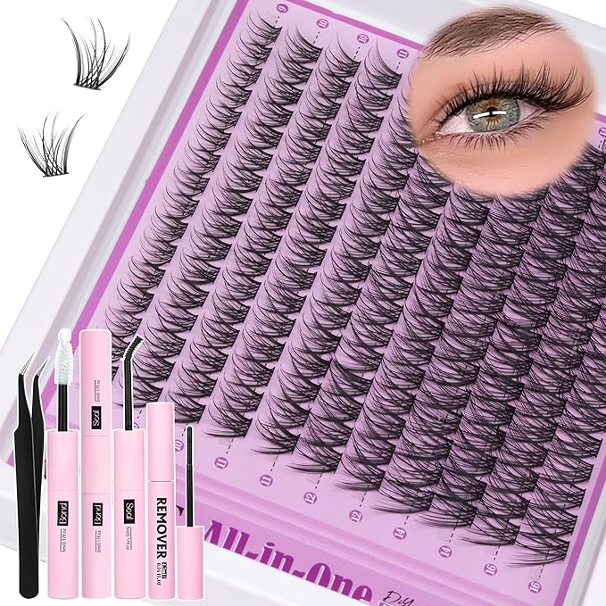 ALICE Natural Lash Clusters Kit Wispy Lash Extension Kit Cluster Eyelash Extension Kit C Curl 9-16mm Individual Lashes with Lash Glue Bond and Seal Lash Remover and Tweezers