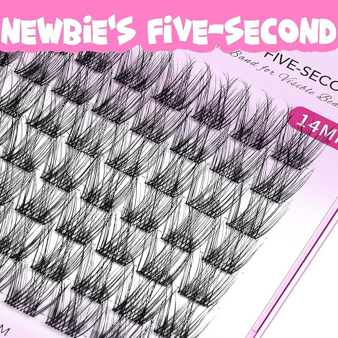 VEYESBEAUTY Lash Clusters Individual Eyelash Extensions Thin & Invisible Band DIY False Eyelashes for Self-application Newbie's Five-Second Series Wispy Lash Tray, LuxeBold 16mm Single Length