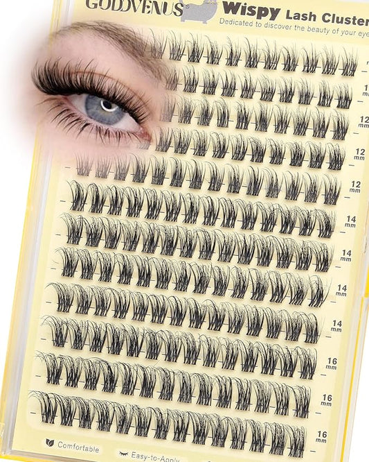 Wispy Lash Clusters Natural Fluffy Cluster Eyelash Extensions 168Pcs Waterproof Individual Lash Extensions10-16mm Eyelashes Clusters for DIY by Goddvenus （CC Curve）
