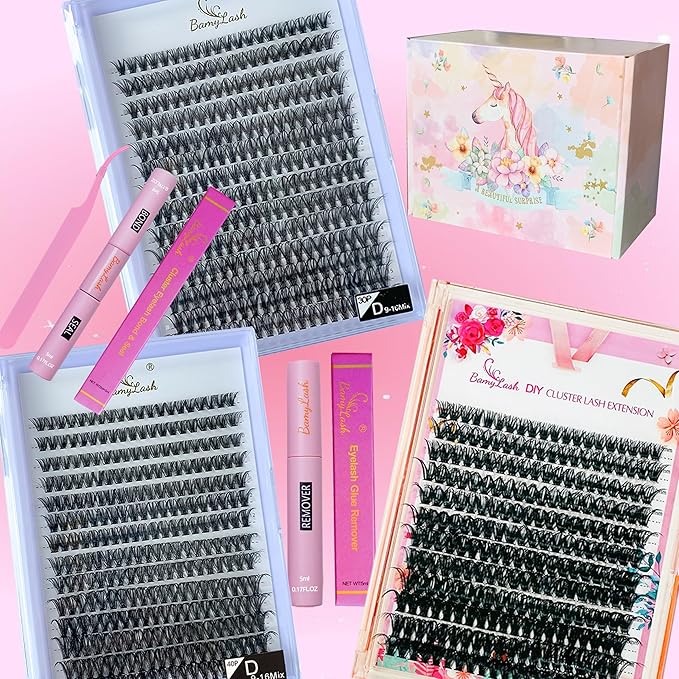 BamyLash DIY Cluster Lash Extension Kit, Professional Volume Eyelash Set, Black (30P+40P+60P Lash Set)