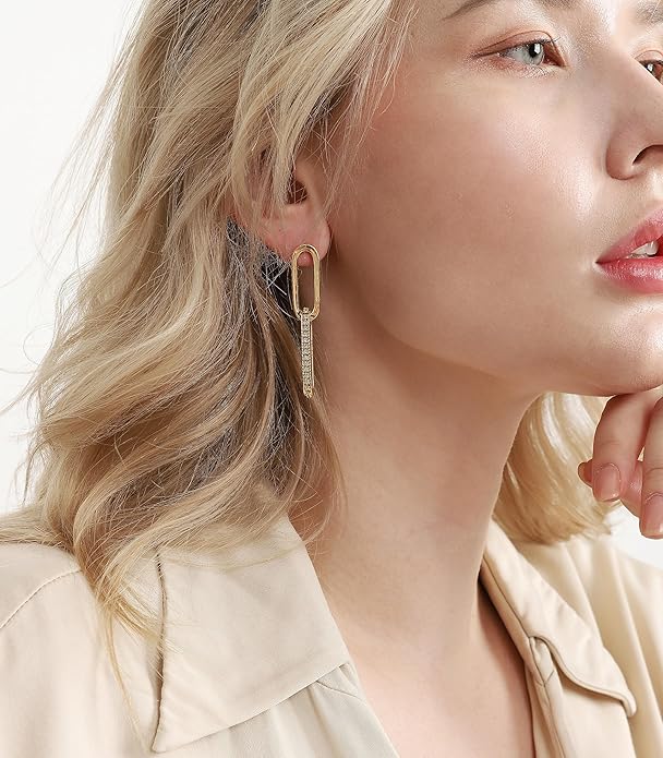 OZEL 14K Gold & Silver Plated Paperclip Chain Earrings with Cubic Zirconia – Dangle, Hoop, Huggie, Stud Styles – Women’s Fashion Jewelry Gift