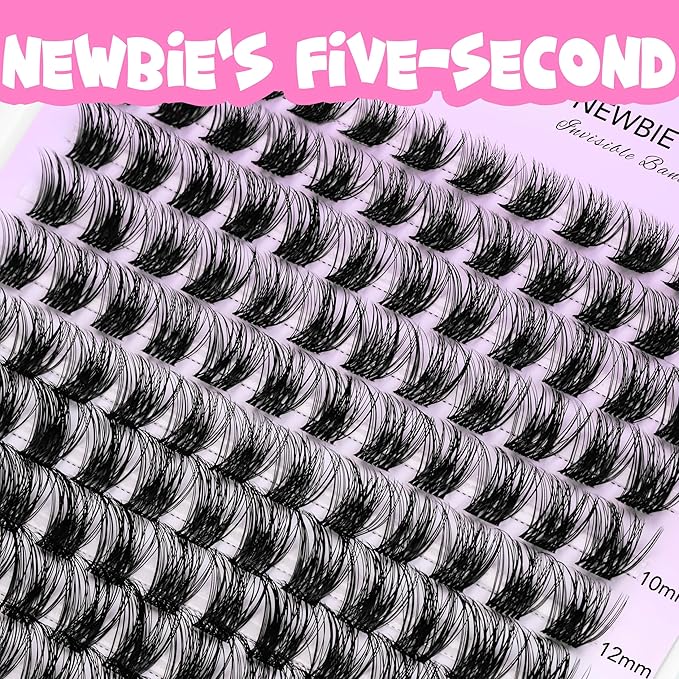VEYESBEAUTY Lash Clusters Individual Eyelash Extensions Thin & Invisible Band DIY False Eyelashes for Self-application Newbie's Five-Second Series Wispy Lash Tray, Bomb 8-16mm Mixed Length
