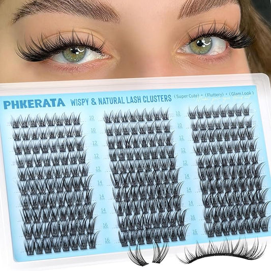 PHKERATA Eyelash Clusters Natural Lash Clusters Eyelash Extensions 240Pcs Wispy Cluster Lashes 10-16mm Lash Extension DIY Soft C Curly Individual Lashes with Thin Lash Band