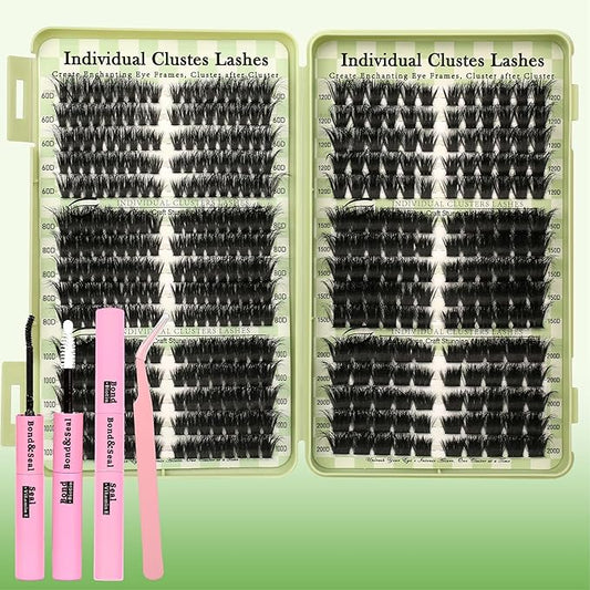 Gmagictobo Lash Clusters Fluffy 80D 100D 150D 200D C Curl Lash Clusters Kit 430Pcs DIY Cluster Eyelash Extensions Eyelash Clusters Cat Eye Lashes Clusters Eyelash Extensions Lash Glue Lash Tweezers