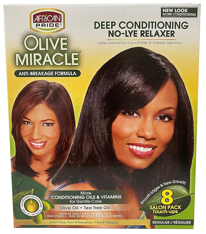 African Pride Olive Miracle Deep Conditioning No-Lye Relaxer - Regular Kit 8-Count