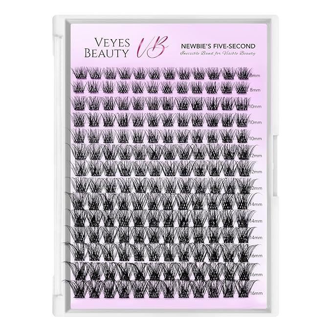 VEYESBEAUTY Siren Cluster Lashes Kit Individual Lash Extensions Newbie's Five-Second DIY Dramatic Volume Eyelash Wispy Faux Mink Lash Mixed Length Tray with Bond & Seal, Applicator at Home