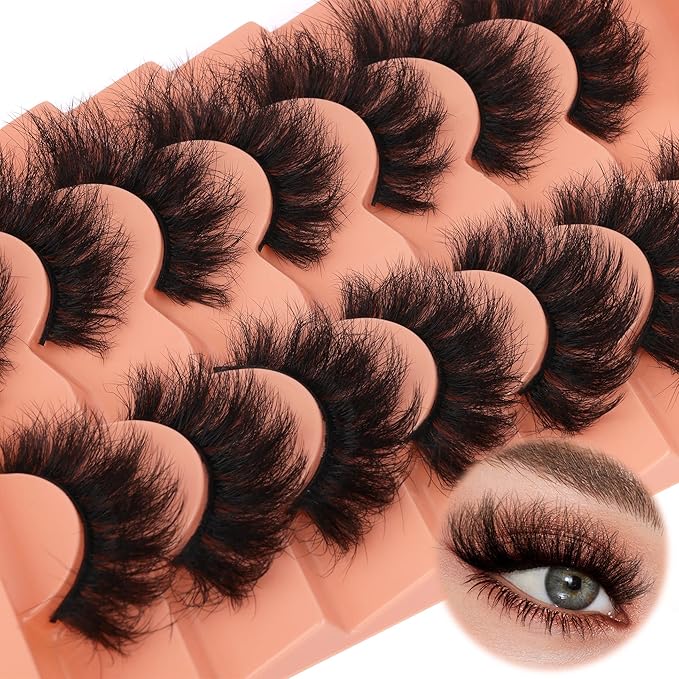 Fluff Mink Lashes Wispy False Eyelashes 18mm Thick Volume Faux Mink Lashes 7 Pairs Curly Fake Eyelashes Multipack by TOOCHUNAG